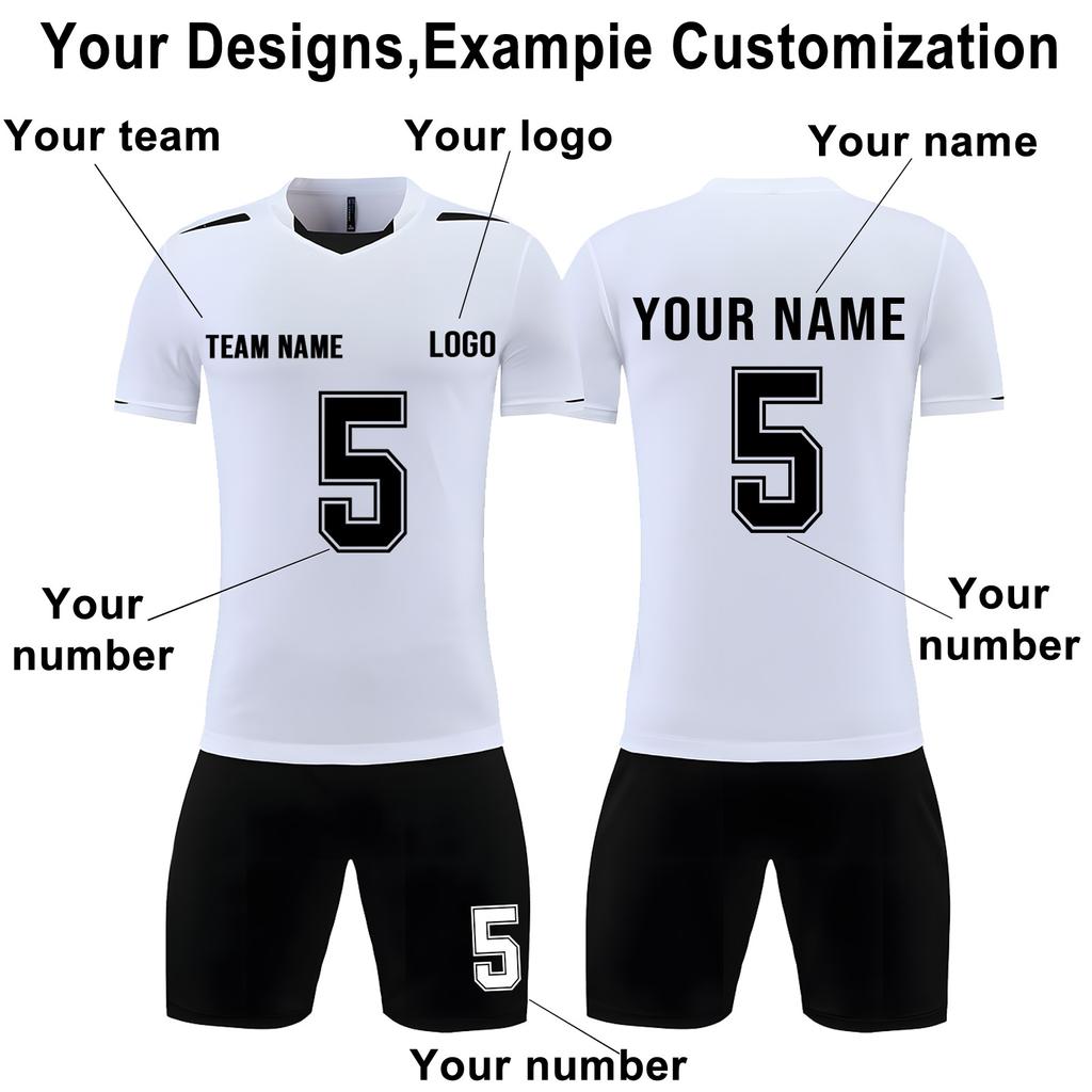 Men Soccer Uniform Set Short Sleeve Jersey Shorts Socks Quick Dry Athletic Team Sportswear for Training Match