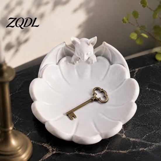 Desktop Storage Organizer Halloween Bat Candy Dish, 3D Printed Matte White PLA Gothic Home Decor Bowl, Table Ornament for Entryway And Coffee