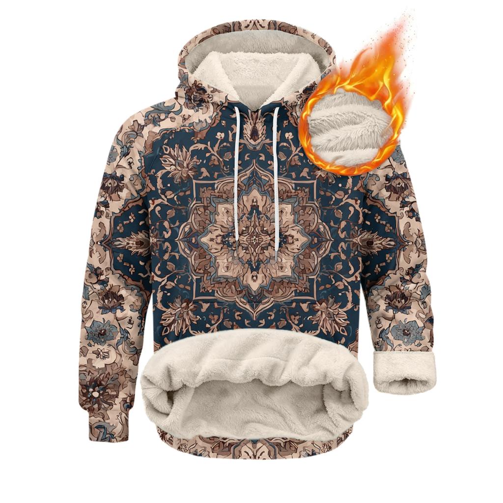 Herr långärmad fleecehuvtröja med fickor, casual