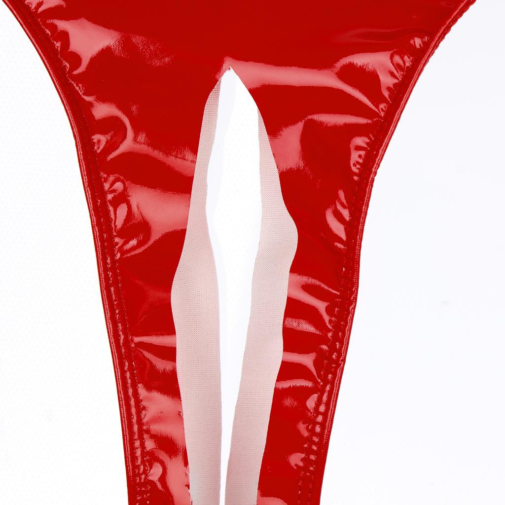 Mens Wet Look Patent Leather Crotchless Lingerie Bikini Briefs Underwear Panties