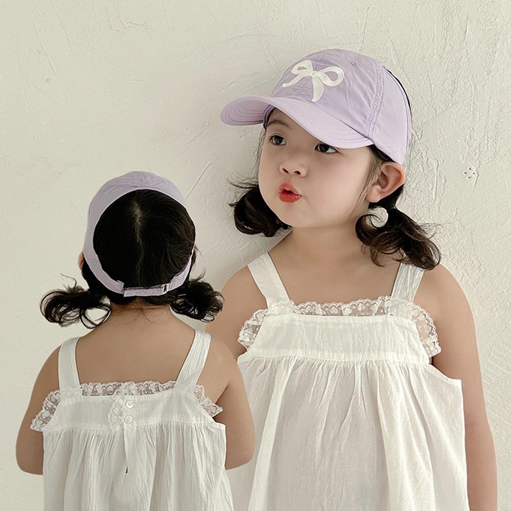 Summer Kids Quick-dry Baseball Caps Girls Bow Embroidery Semi-hollow Top Sun Hat Korean Fashion Sports Adjustable Sunscreen Cap