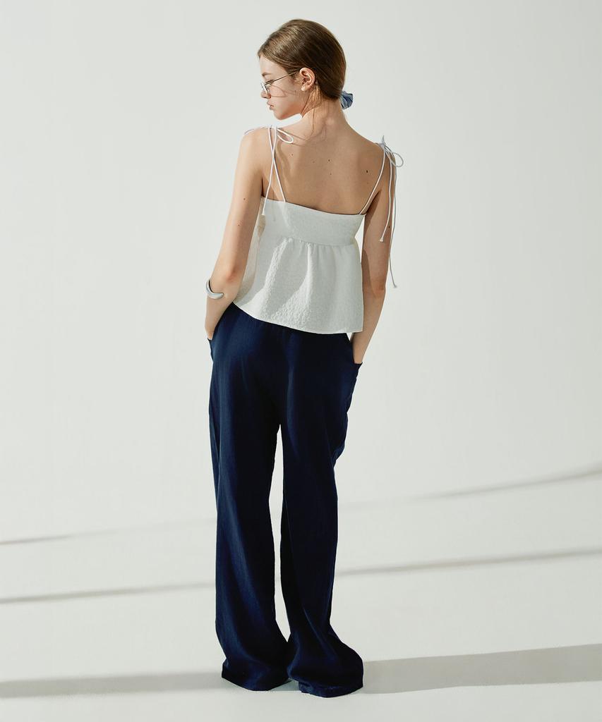 VIKINI VENDER Slow Linen Elastic Waist Wide Pants - Navy