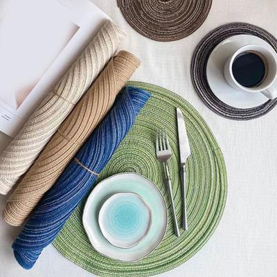 2 Pcs Anti-Slip Round Table Mat Set Woven Placemats Dining Table Non-Slip Coasters for Kitchen Heat Resistant Bowl Pads Drink Mats