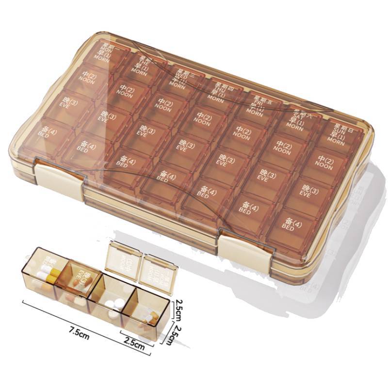 Multicolor Weekly Pill Organizer With 28 Compartments For Travel And Home Storage
