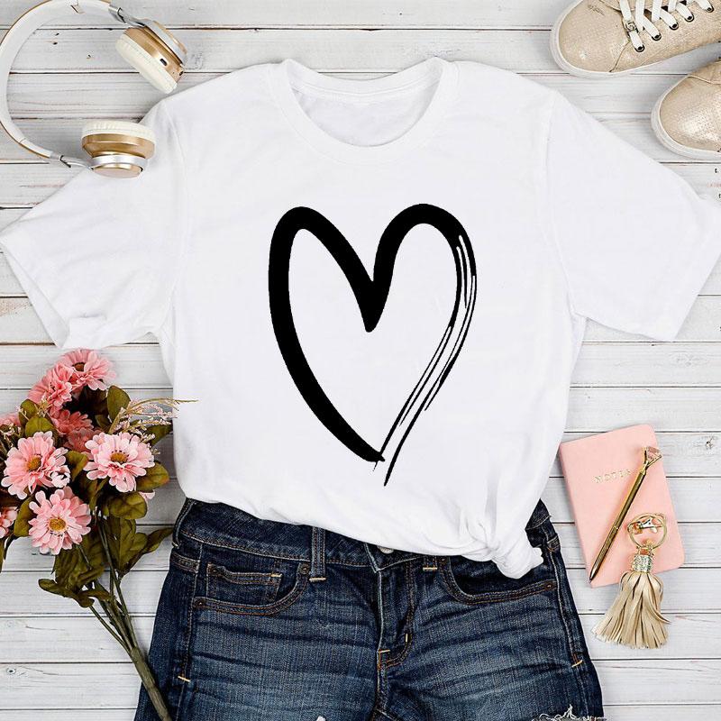 Fashion Women Love Heart Print T Shirt Funny Casual O-Neck Short Sleeves T-Shirt Summer Female Tee Shirt