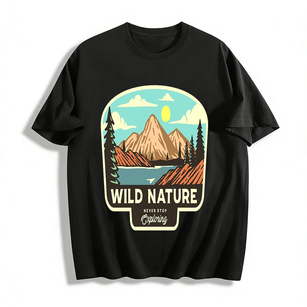 Wild Nature Outdoor Graphic Tee Never Stop Exploring Hiking Top Pure cotton T-shirt XXS