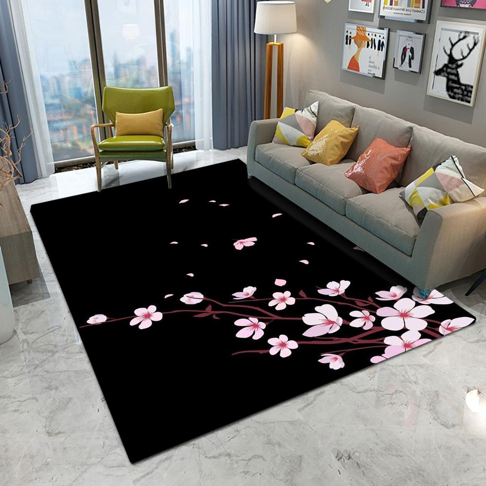 

Romantic Starry Sky Cherry Blossom Area Rug Floral Sakura Soft Non-Slip Floor Carpet Elegant Boho Girls Room Decor for Bedroom 40X60CM