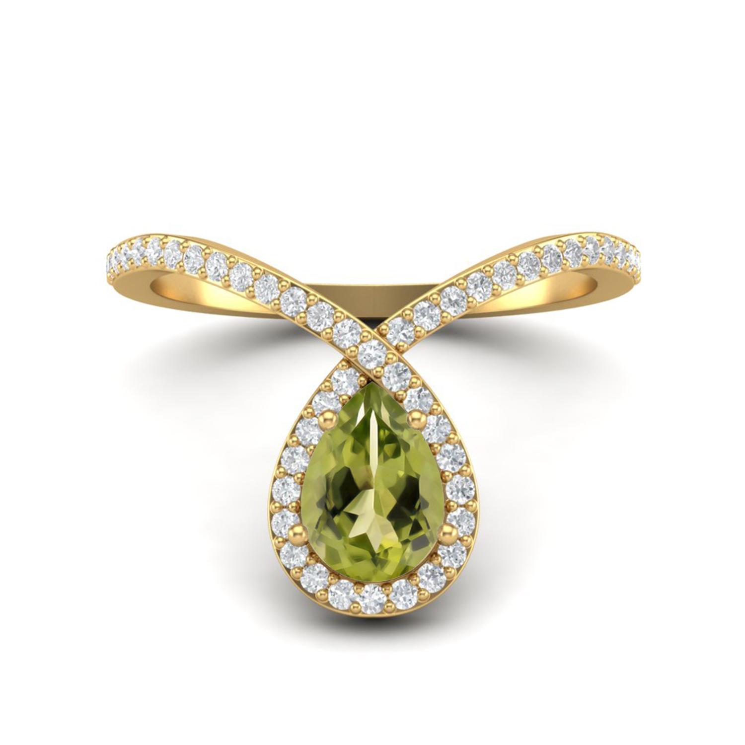 

Delicate Tear Drop 7X5mm Pear Peridot 925 Sterling Silver Gold Vermeil Solitaire Women Wedding Ring 12 жовтий