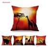 Africa Sunset Breathtaking View Scenery Art Gallery Decorative Throw Pillow Case African Animal Giraffe Elephant Cushion Cover