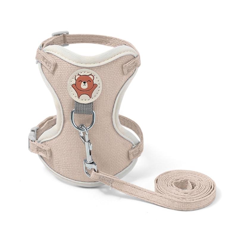 Cat Chest Back Harness Leash Adjustable Length Pet Traction Cat Dog Traction Rope Collar Cat Supplies Pet Harness Belt S розовый/бежевый