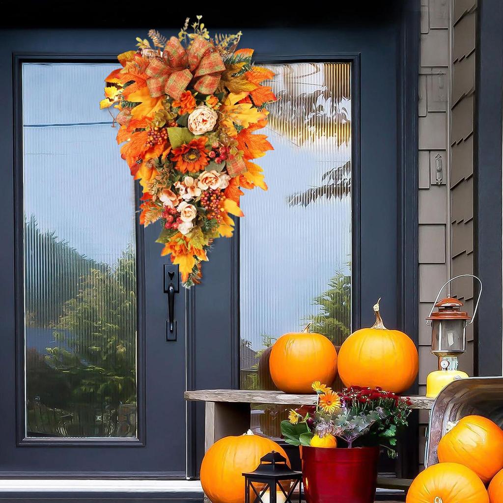 Autumn Swag Flower Maple Berry Artificial Swag Outdoor Porch Wreath For Holiday Decorators Office Apartment Coffee Shop Front