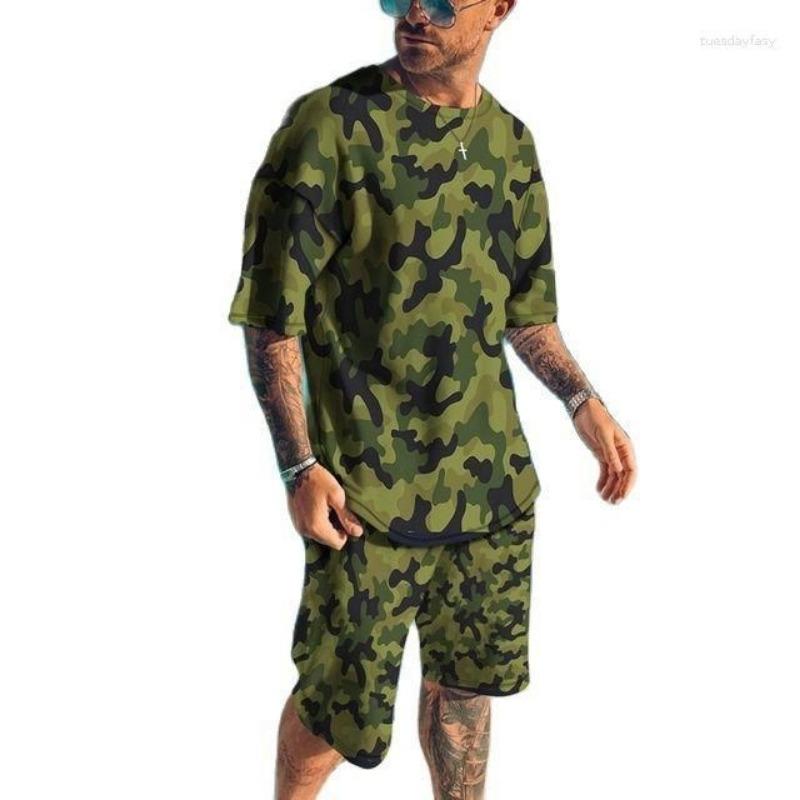 Summer New Men's Tracksuits 3D Printed T-shirt Set Camouflage