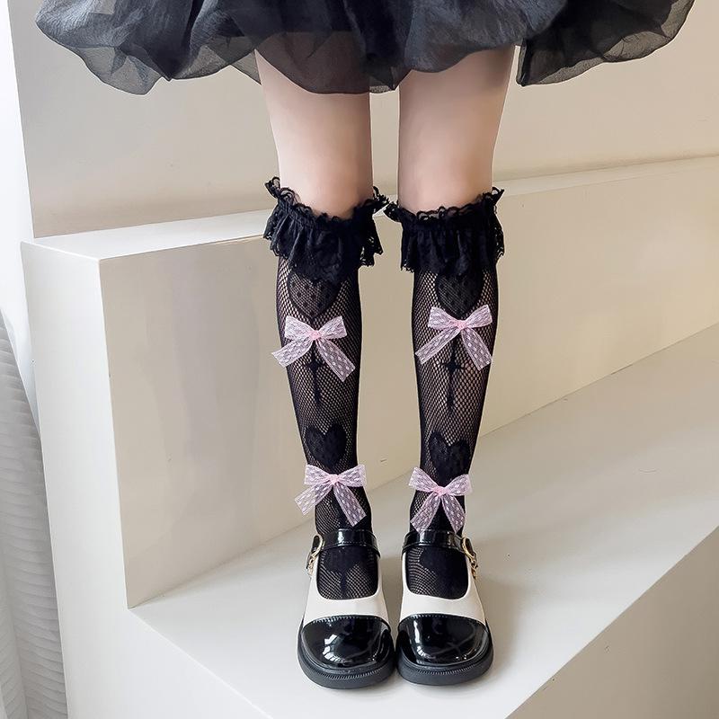 Children Flocking Hair Hair Christmas Cute Girl Hollow Out Tube Fishnet Stockings Sweet Girl Stockings