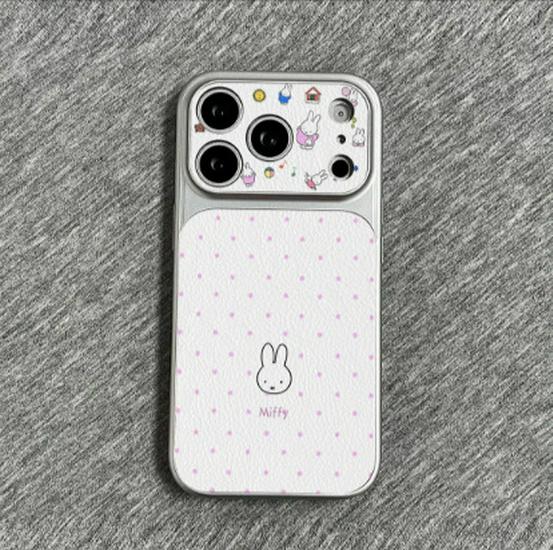 

Polka Dot Miffy Leather Texture Soft Case for Apple 17 Pro Max, Large Window 16, 15 Pro, 14, 15, 13 Pro Apple 16 Plus Integrated Camera Button