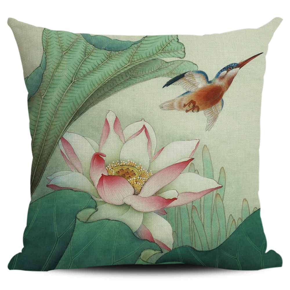 Lotus carp linen Doublesided Printed pillow cover Short plush Suitable living rooms bedrooms sofas throw cushion cover