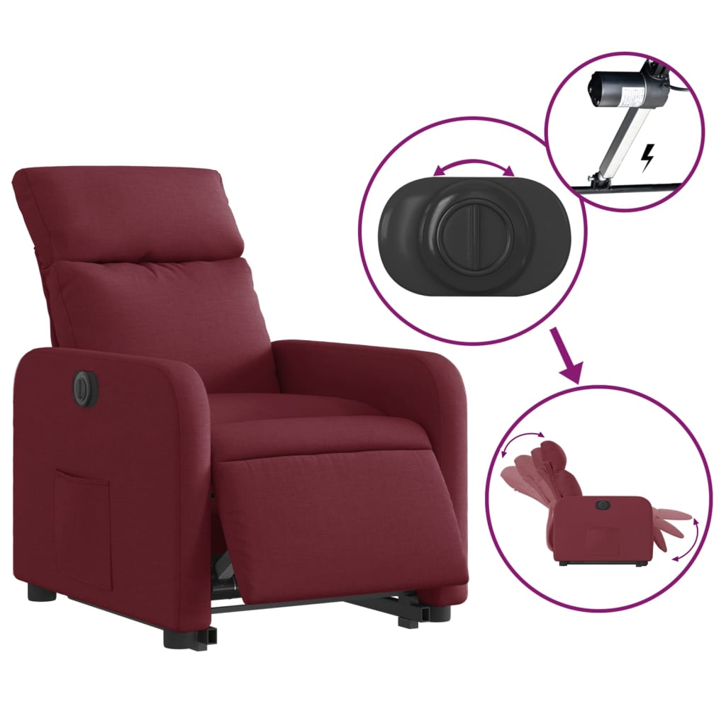 Electric Recliner Chair with Rising Assistance Burgundy Fabric