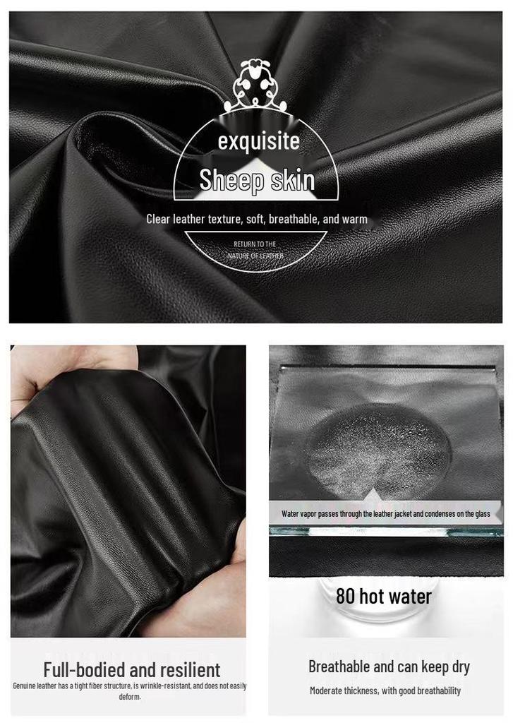 Women's Genuine Sheepskin Slim Motorcycle Leather Jacket with Suit Collar (Spring/Autumn 2026)