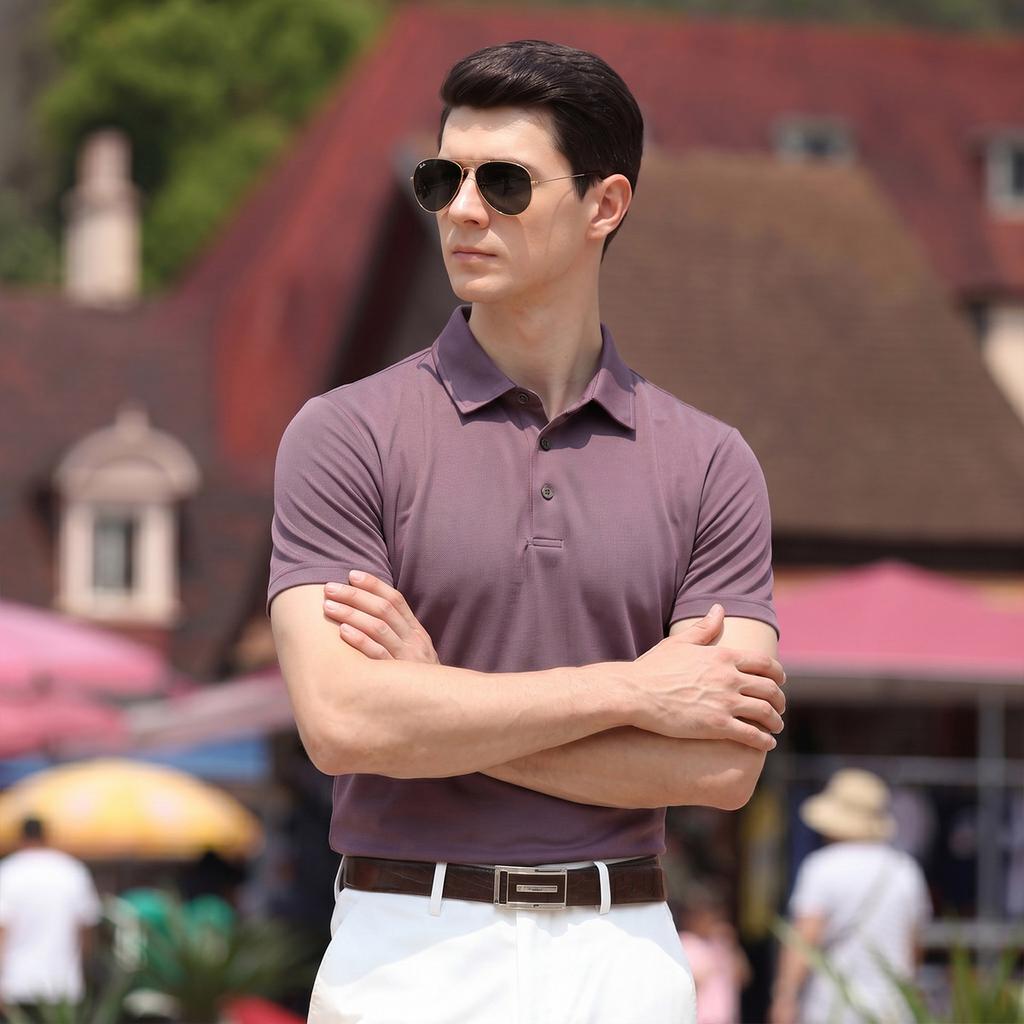 Summer lightweight, breathable, skin friendly and comfortable men's T-shirt with pure color, versatile and easy to maintain short sleeved top