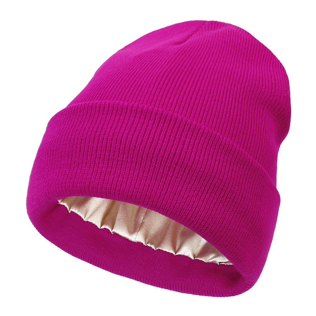 Satin Lined Anti Static Beanie for Women Winter No Static 2 Layer Knitted Hat Silk Satin Bonnet Hair Cover Sleep Cap SkiSkullies