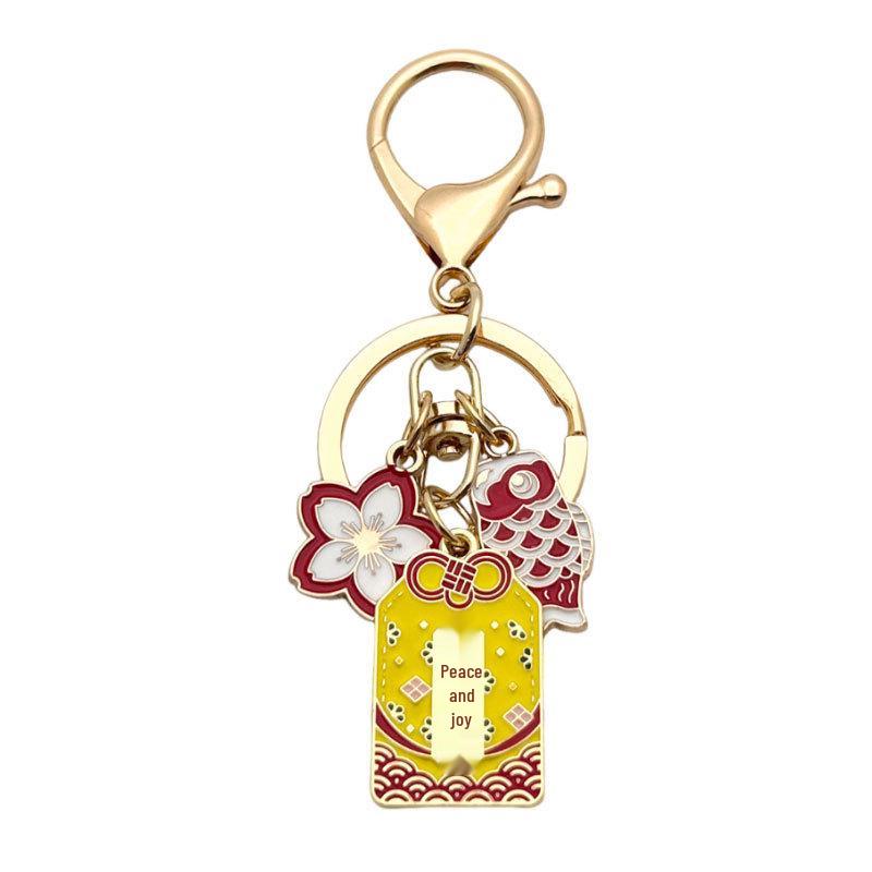 Japanese Sakura Koi Omamori Amulet Keychain for Luck, Wealth & Safety - Charming Couple's Accessory