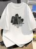 Unisex's Black Cotton Short Sleeve T-Shirt, Three Cats Print