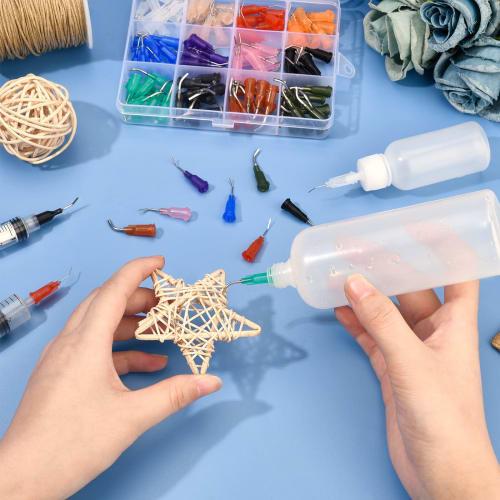BENECREAT 120-Piece 12-Color Adhesive Needles, Plastic, 45-Degree Bend, Mixed Colors and Sizes, Replacement Needles, Dispenser Needles, Syringe Replac
