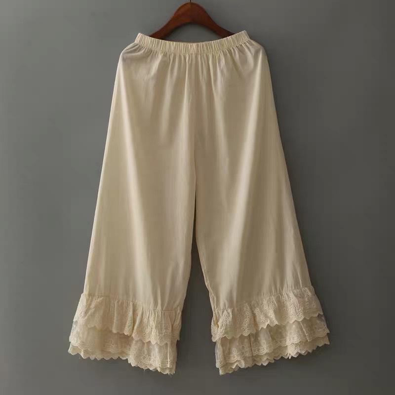 

Johnature летние японские многослойные кружевные милые женские брюки повседневные хлопковые широкие брюки длиной до щиколотки с эластичной талией One Size легкие хаки