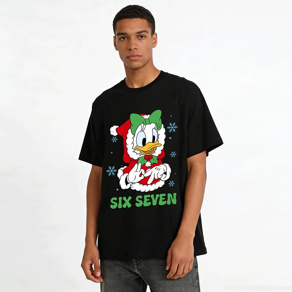Christmas Limited Daisy Duck Print Casual Top For Family Pure Cotton T-shirt