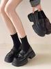 Women Shoes  Autumn New! Women's British Style Black Loafers  Thick Soled Chunky Heel Slip On Design Retro Leather Shoes