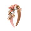 Women Heaband Fake Flower Faux Pearl Shiny Rhinestone Decor Wide Vintage Luxury Anti-slip Colorful Hair Hoop Anti-slip Hair Decoration Accessory