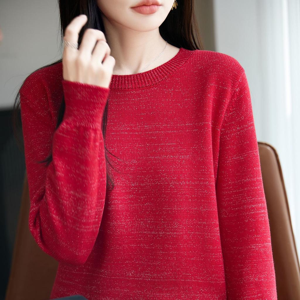 Women's 100% Cotton Seven-Stitch Round Neck Knit Pullover - Autumn/Winter Base Layer Sweater