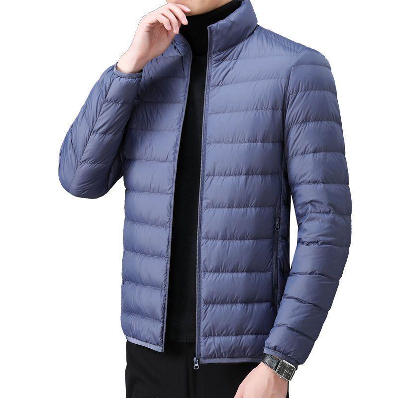 Herren Daunenjacke Slim: Kurz, Stehkragen, mit Kapuze, für Herbst und Winter