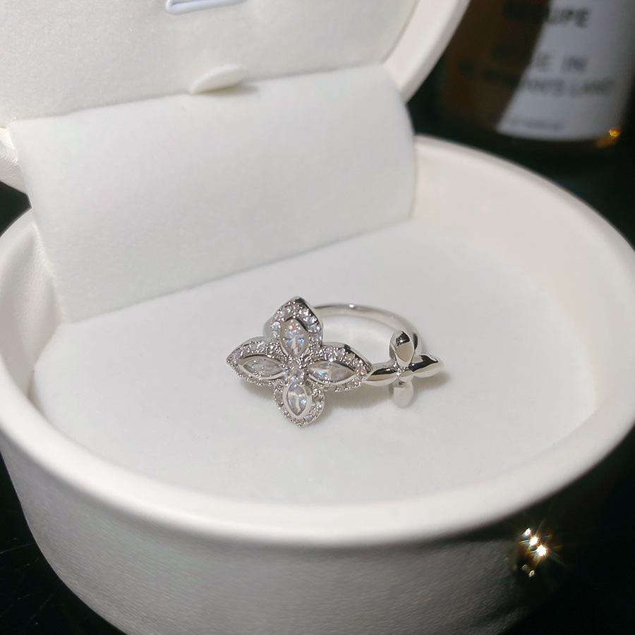 Elegant Zirconia Flower Open Ring - French Style, High-End Luxury Jewelry for Women