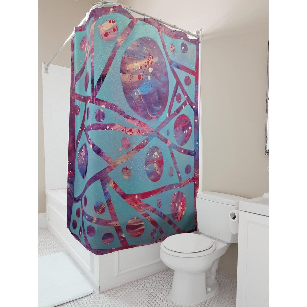 Abstract Geometric Pattern Shower Curtain For Bathroom Decor W60H190(CM)-1 Pcs