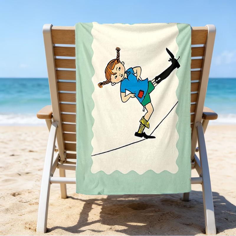 1pc Pippi Longstocking2 Beach Towel, Beach and Seaside Swimming Pool Equipment, Fashion Pattern, Rectangular, Travel Essentials