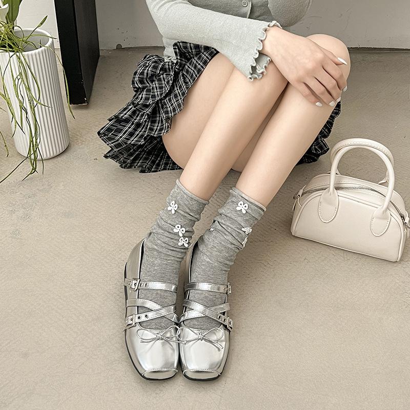 

Women s Bowknot Flat Ballet Sandals Soft Bottom Square Head Summer Casual Small Leather Shoes 40