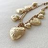 Retro Style Heart Pendant Necklaces Carving Flowers Collarbone Chain Fashion Bead Chain  Women