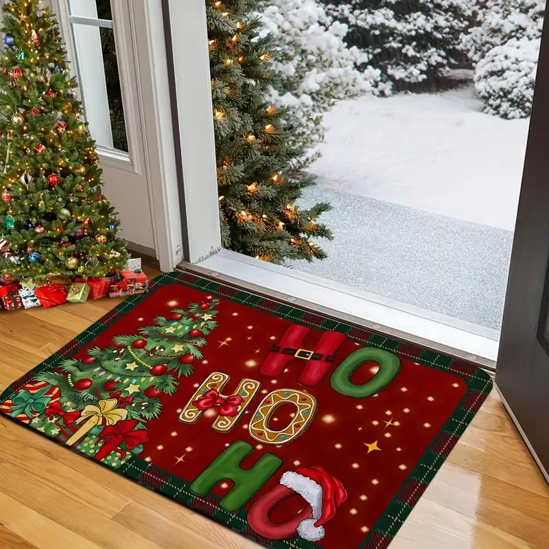 Winter Christmas Rug, Non-Slip Indoor/Outdoor Entryway Doormat, Christmas Tree Decorative Floor Mat, Holiday Home Decor