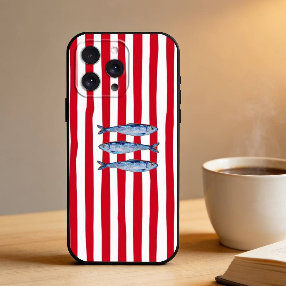 

Cute Sardines Fish Art Phone Case For iPhone 16,15,14,13,12,17,Pro Max,Plus Silicone Black Case iPhone15plus