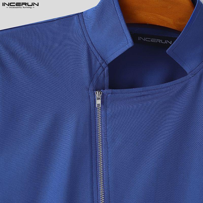 INCERUN Magliette Casual da Uomo con Collo Stretto, Manica Lunga, Zip Laterale, Vestibilità Aderente