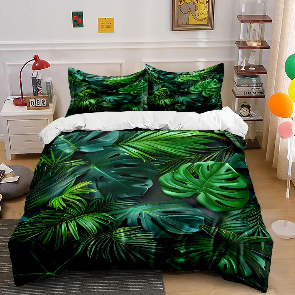 Lush Green Tropical Leaves Print Soft Comfortable Duvet Cover Bedding Set Included 1*Duvet Cover 2*Pillowcases Luxury gifts