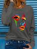 women's spring and autumn casual fashion long sleeved portrait graphic printed round neck T-shirt
