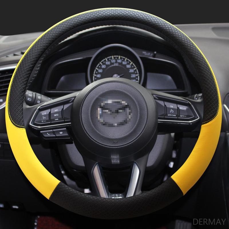 DERMAY PU Leather Sport Car Steering Wheel Cover for Mazda CX-3 CX-4 CX-5 CX-7 CX-9 Anti-Slip Funda Volante Auto Accessories