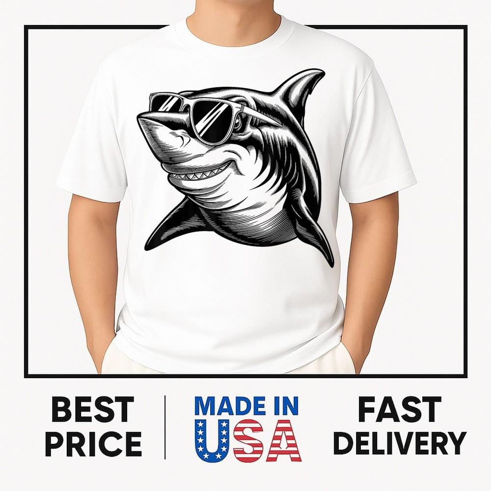 Смешная футболка с акулой для женщин, мужчин, мальчиков. Акула в солнцезащитных очках. Модная унисекс футболка XXXXL