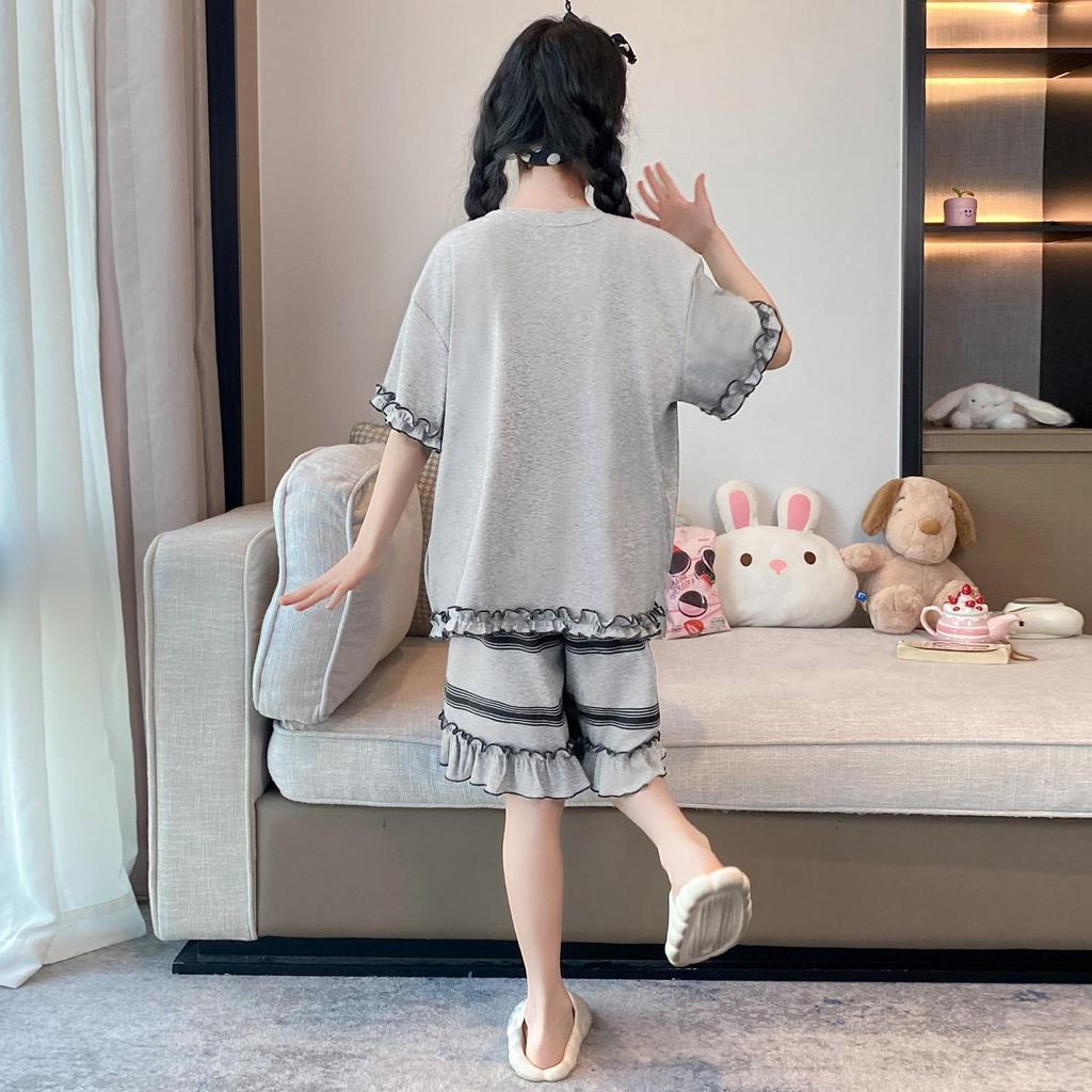 2026 New Summer Girls' Ultra-Thin Modal Pajamas Set: Short Sleeve Airy Comfort Suit for Medium and Large Kids