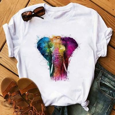Watercolor Elephant Animal Print T-Shirt Female Harajuku Graphic T-Shirt Dog Lovers Funny T-Shirt Female T-Shirt