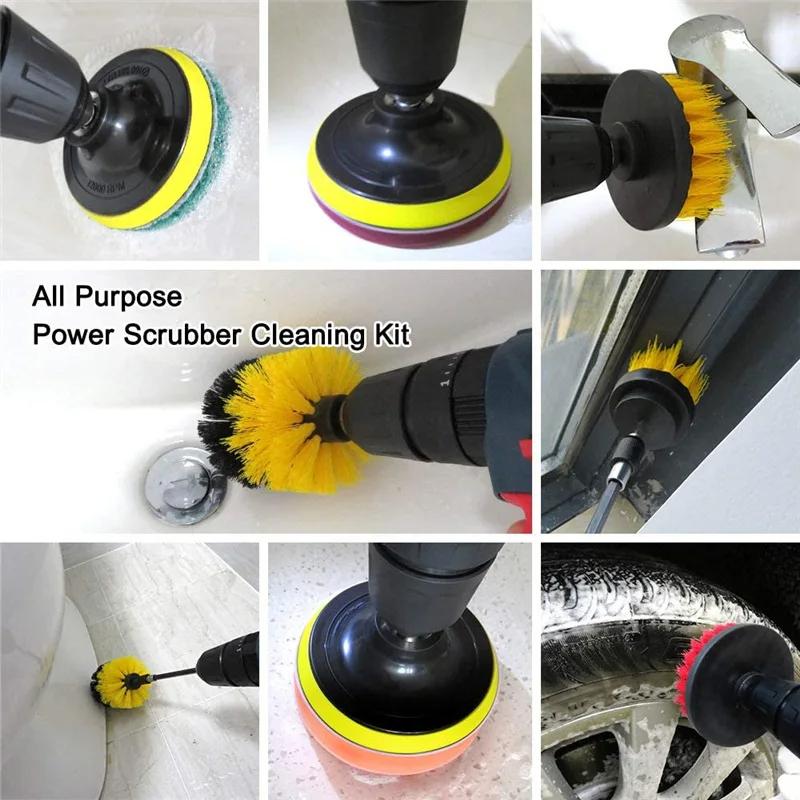 3Pcs Electric Drill-Brush Kit Power Scrubber Brush For Carpet Bathroom Surface Tub Furniture Shower Tile Tires Cleaning Tool