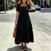 Women Plus Size Bohemian Maxi Dress Square Neck Puff Sleeve Loose Fit Casual Long Dress for Summer Beachwear