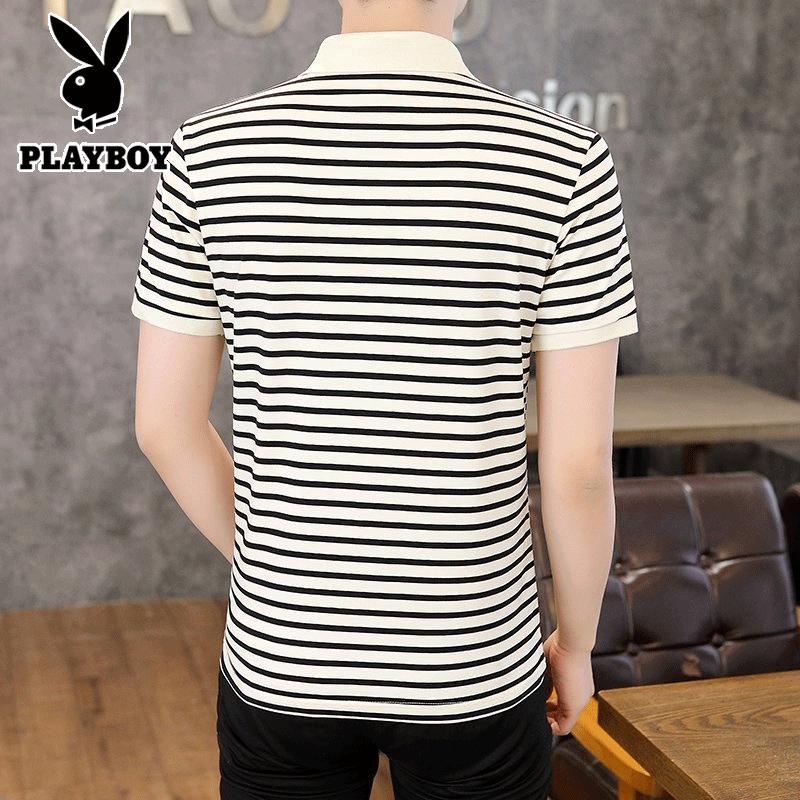PLAYBOY Men's Striped Short Sleeve Polo T-Shirt