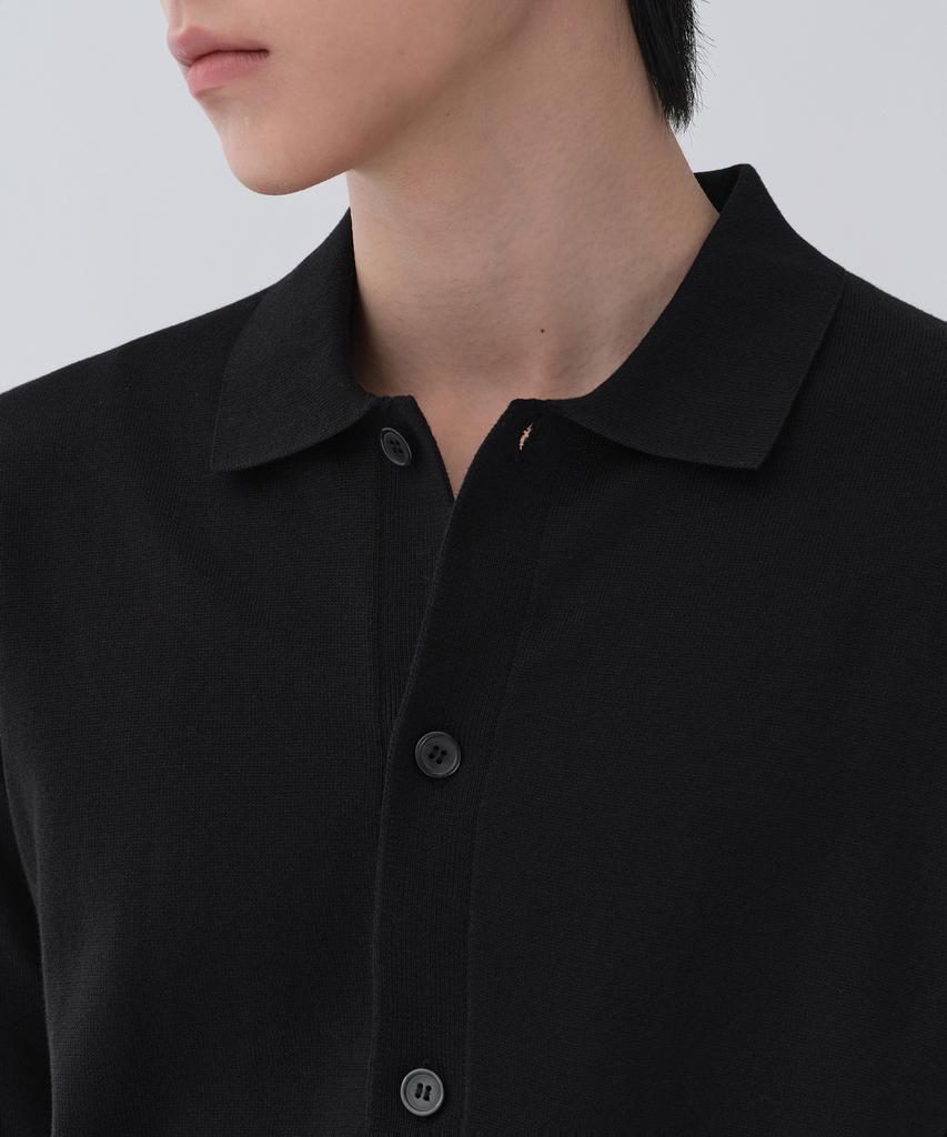 Musinsa Standard Washable Supima Cotton Collared Short Sleeve Cardigan [Black]